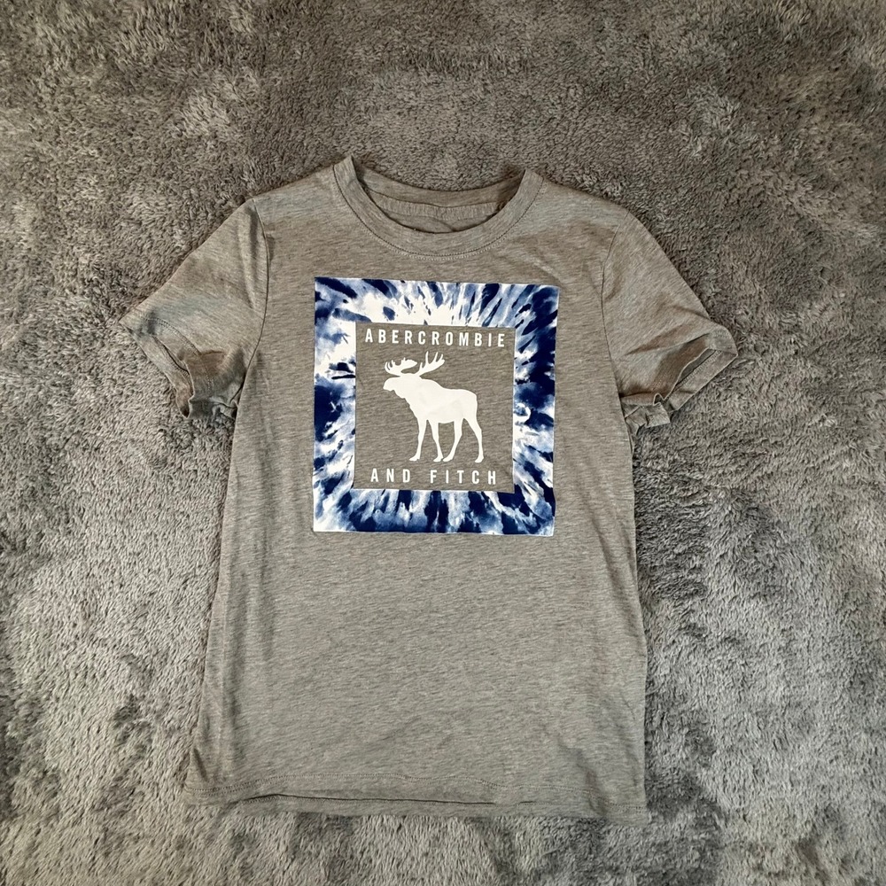 Abercrombie Kids Heather Grey Moose Graphic Tie Dye Tee Shirt Size 9/10